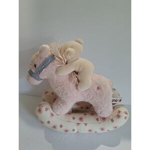 Baby Aurora Musical Rocking Horse Plush W/ Bear Pink Floral Heart Victorian VTG